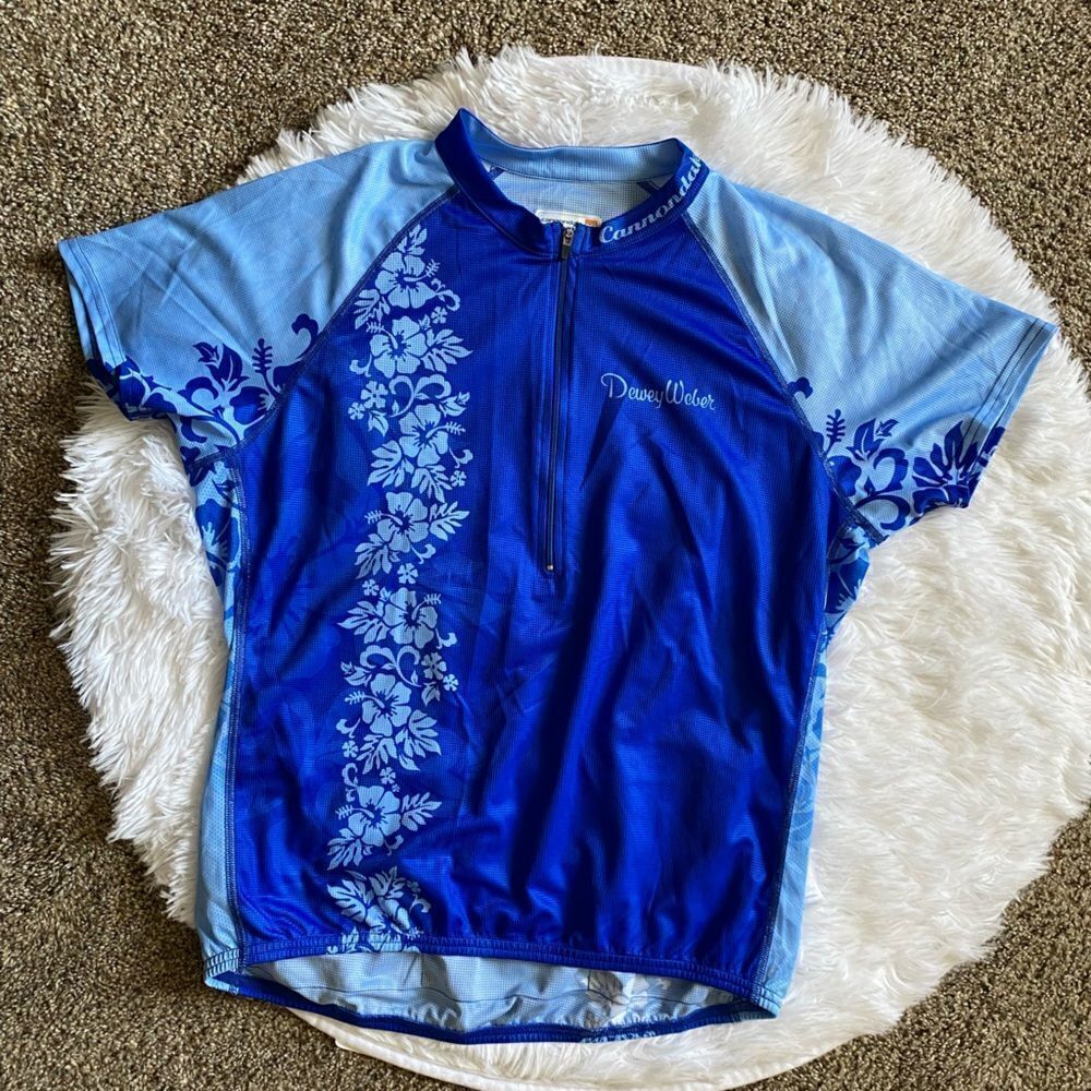 Dewey Weber Quarter Zip Cycling Shirt Back Pockets Blue Thin Lightweight Large‎